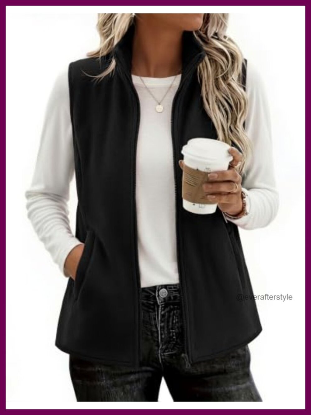 Womens Fleece Vest Zipper Sleeveless Jacket Pockets Outerwear
